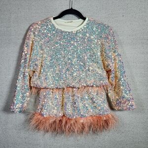 Andorine Botique Girls 8 Sparkle Iridescent Sequin Feather Lined  Matching Set